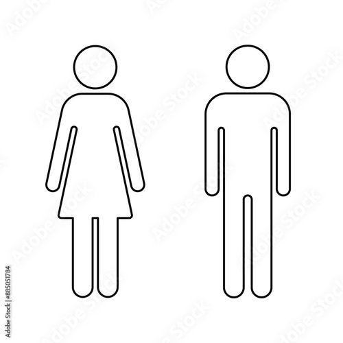 men and women symbol outline silhouette shape, black and white vector illustration