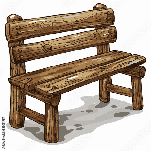 Illustration of Rustic Wooden Bench in Solitude