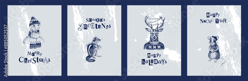 Christmas and new year cards with animals