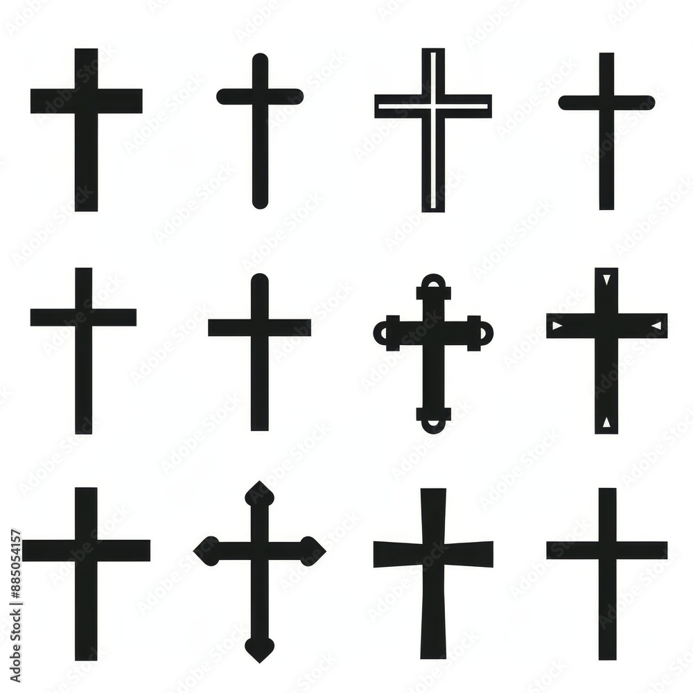 Fototapeta premium Cross icon, christianity religion symbol, christian sign, cross shape, church emblem, catholicism symbol