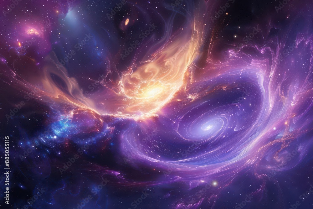 a cosmic dance of light luminous plasma ribbons swirl around a pulsating star core set against a backdrop of distant galaxies and nebulae a cosmic dance of light luminous plasma ribbons swirl around a pulsating star core set against a backdrop of distant galaxies and nebulae