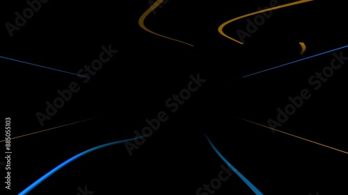 Glowing abstract wavy line animated video background, blue, orange