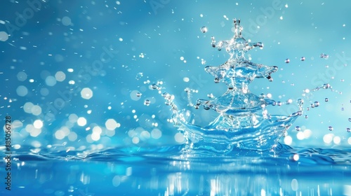 Water Christmas: Festive Tree Decoration with Blue Splash Background