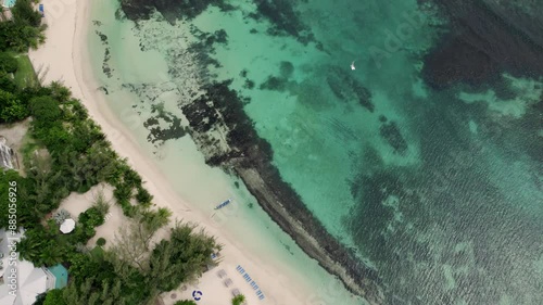 Stunning drone tropical shot of blue sky turquoise water in st. ann's ochos rios Jamaica stunning view and scenery destination vacation photo