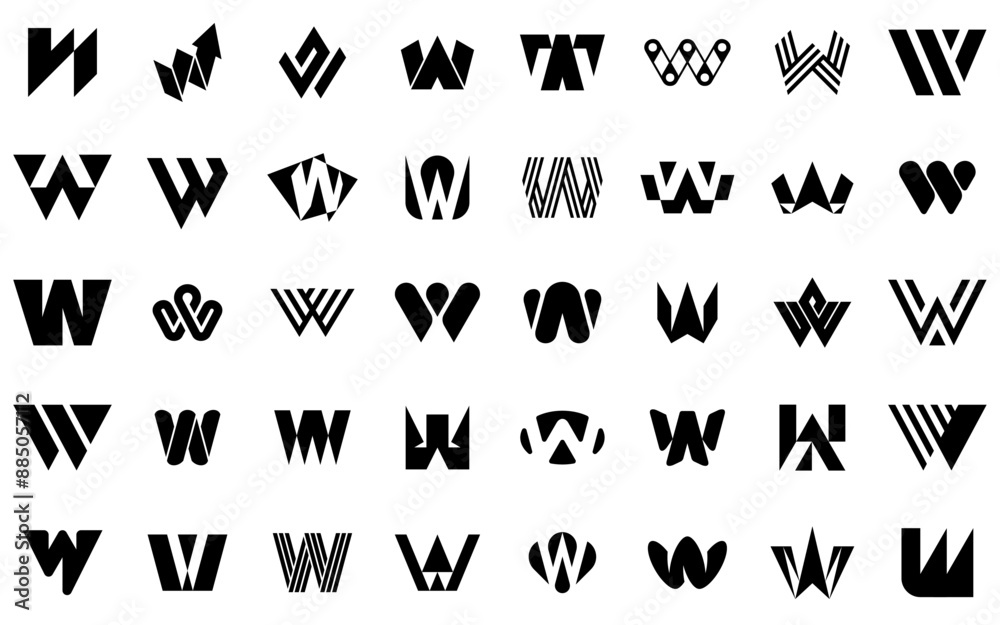 Obraz premium Abstract logos collection with letter W. Geometric abstract logos. Icon design