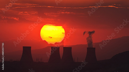 Metsamor Nuclear Power Plant At Sunset.
Armenia, Armavir province. photo