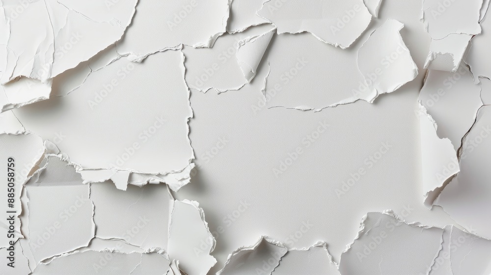 Torn paper pieces on a white surface Torn paper pieces on a white surface
