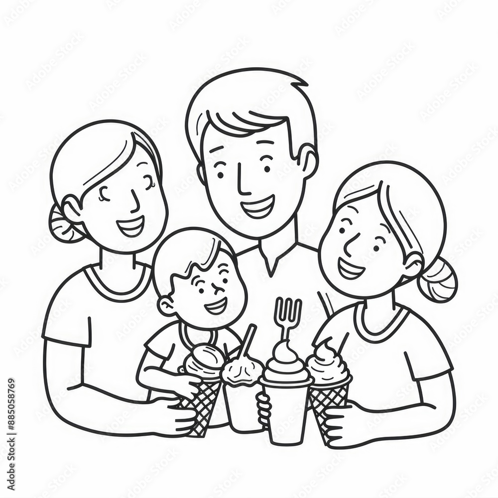 Parents enjoying ice cream with their children, creating sweet memories Parents enjoying ice cream with their children, creating sweet memories