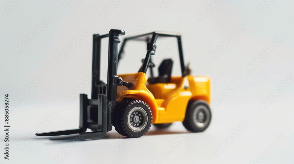 Toy forklift for off road tasks with white background and space for text Close up shot Toy forklift for off road tasks with white background and space for text Close up shot