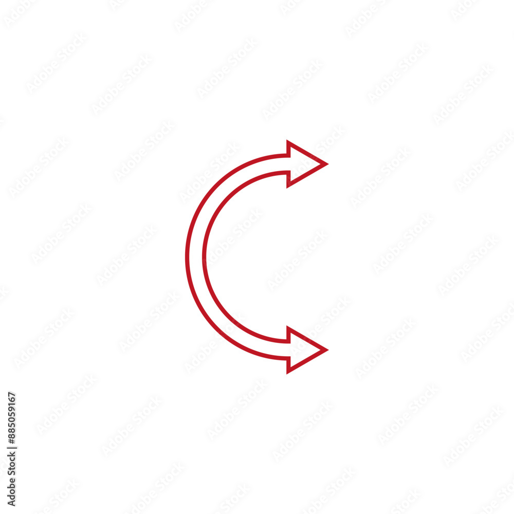 Dual semi circle red arrow. Semicircular curved long double ended arrow. Vector illustration. Thin outline and line art style.
Dual semi circle red arrow. Semicircular curved long double ended arrow. Vector illustration. Thin outline and line art style.