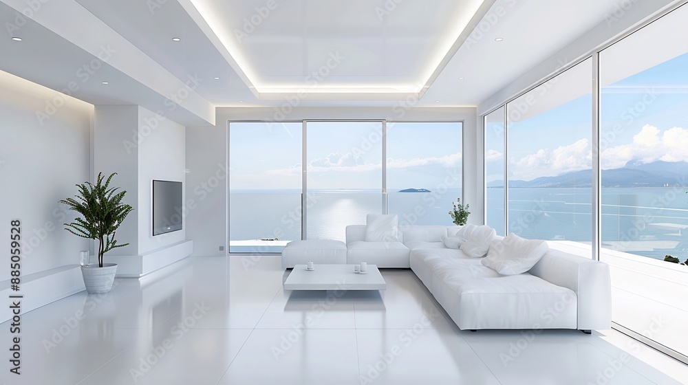 Fototapeta premium Minimalist modern living room, decorated with sleek furniture