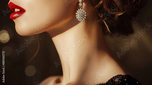 Smiling woman with diamond jewelry, Elegant Woman