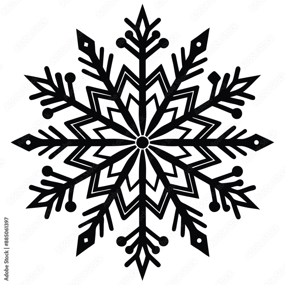 Christmas Winter Snowflake Silhouette Vector on White Background Christmas Winter Snowflake Silhouette Vector on White Background