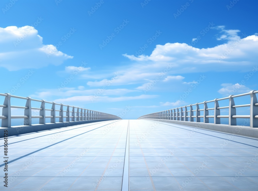 Fototapeta premium Asphalt road under blue sky with white clouds, perspective view.
