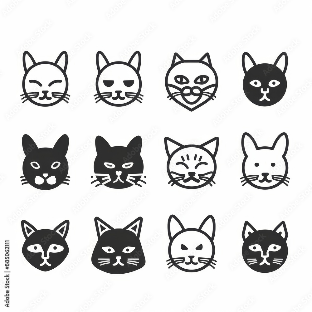 Cat flat icon, minimal kitten symbol, kitty sign isolated, pet pictogram, cat set on white Cat flat icon, minimal kitten symbol, kitty sign isolated, pet pictogram, cat set on white