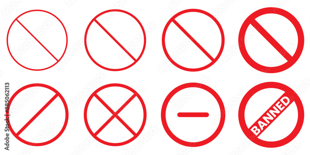 banned icon set. stop prohibitions red icon. Set of ban symbol. No sign. Set of prohibition sign. Stop symbol. banned icon set. stop prohibitions red icon. Set of ban symbol. No sign. Set of prohibition sign. Stop symbol.