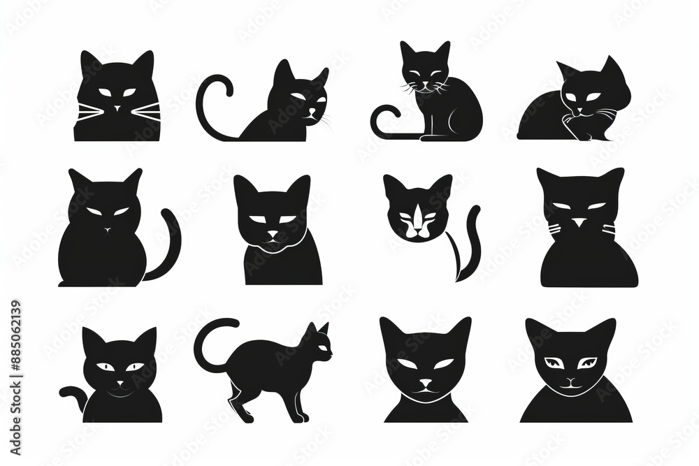 Cat flat icon, minimal kitten symbol, kitty sign isolated, pet pictogram, cat set on white Cat flat icon, minimal kitten symbol, kitty sign isolated, pet pictogram, cat set on white