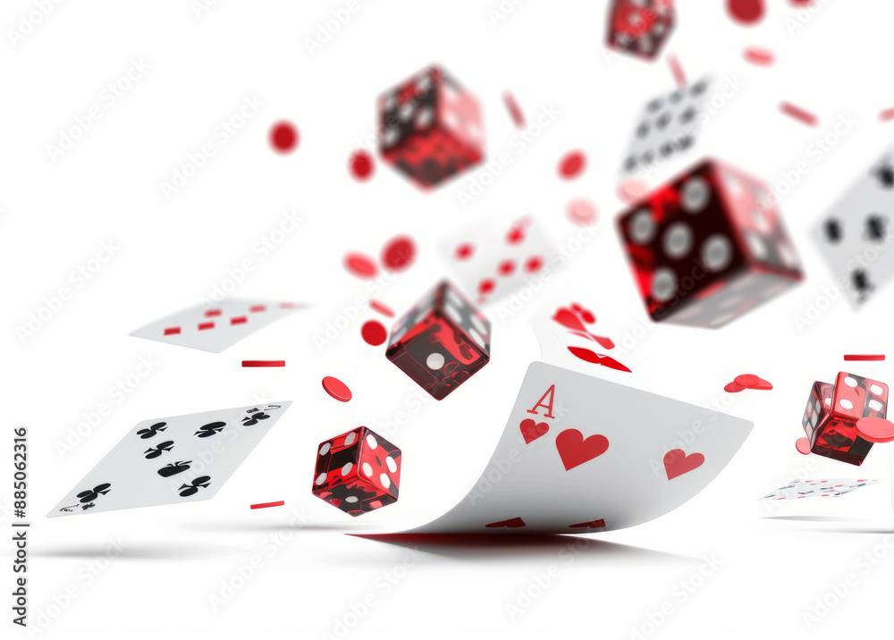 cards and dice flying in the air, cards and dice flying in the air,