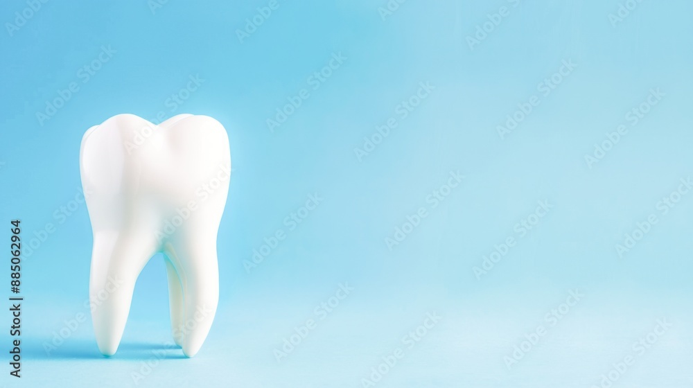 Close-up of a white tooth on a blue background with free place for text. Dental medical background. Close-up of a white tooth on a blue background with free place for text. Dental medical background.