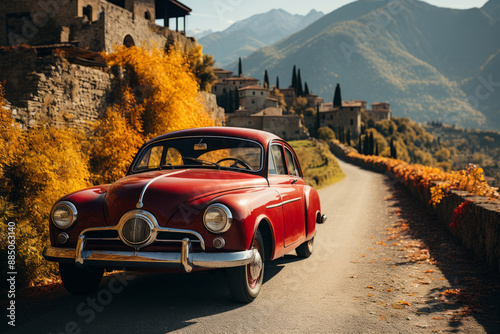 Vintage car on the road in ...