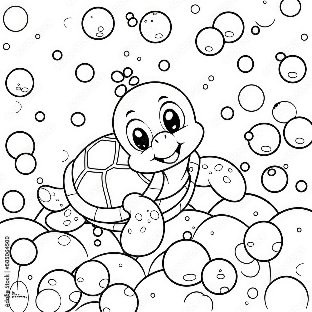 Fototapeta premium A stylized illustration of a cute turtle, a coloring book for children and adults, promoting marine life awareness