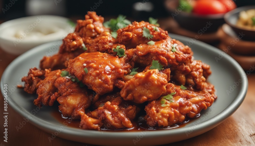 Chicken fried in spicy sauce in korean style Chicken fried in spicy sauce in korean style