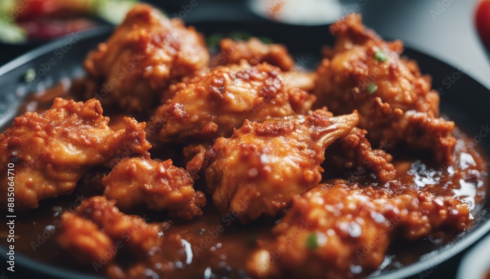 Chicken fried in spicy sauce in korean style Chicken fried in spicy sauce in korean style