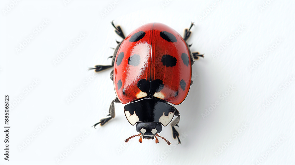 Ladybug on a white background, viewed from above Ladybug on a white background, viewed from above