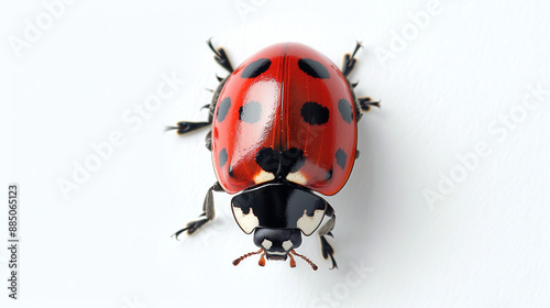 Ladybug on a white background, viewed from above 
