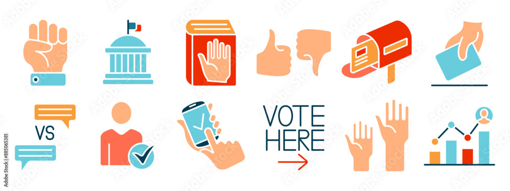 Voting set icon. Election, voting, ballot, mobile voting, debate, candidate, poll, voter registration, election analysis, government, campaign, approval, rejection, mail voting, democracy, politics Voting set icon. Election, voting, ballot, mobile voting, debate, candidate, poll, voter registration, election analysis, government, campaign, approval, rejection, mail voting, democracy, politics