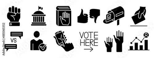 Voting set icon. Election, voting, ballot, mobile voting, debate, candidate, poll, voter registration, election analysis, government, campaign, approval, rejection, mail voting, democracy, politics