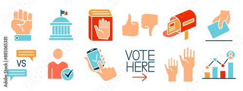 Voting set icon. Election, voting, ballot, mobile voting, debate, candidate, poll, voter registration, election analysis, government, campaign, approval, rejection, mail voting, democracy, politics