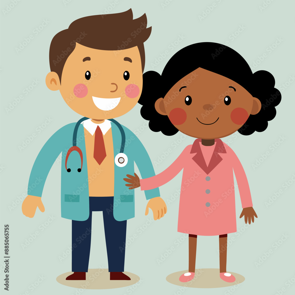Vector illustration of a doctor with an African American girl, creations AI Vector illustration of a doctor with an African American girl, creations AI