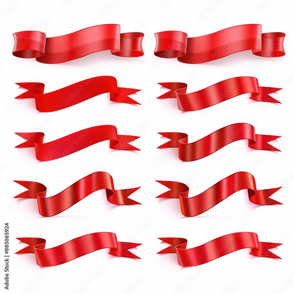 Red Decorative Ribbons Illustration - Multiple Styles and Designs for Banners, Labels, and Decorations Red Decorative Ribbons Illustration - Multiple Styles and Designs for Banners, Labels, and Decorations