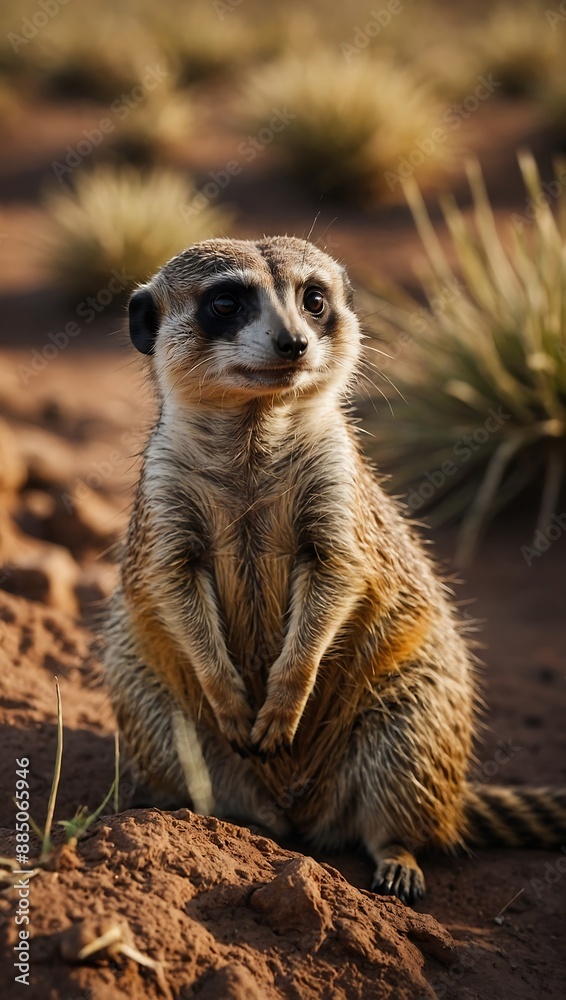 Meerkat clan posing together in a natural setting Meerkat clan posing together in a natural setting