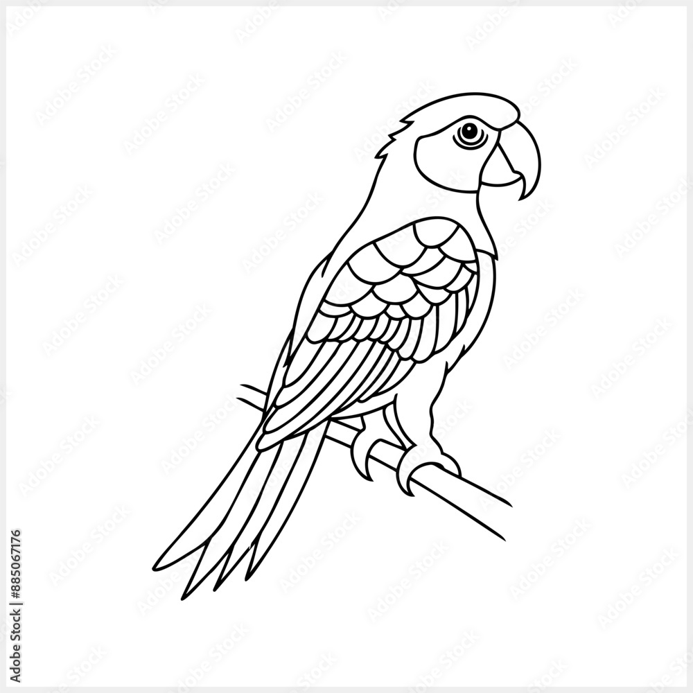 Fototapeta premium Black and white coloring page Animals parrot icon Vector stock illustration