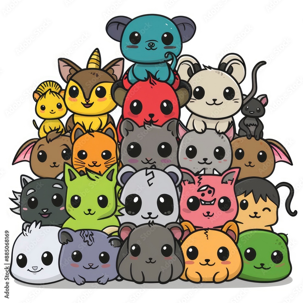 Obraz premium A vector illustration of the Year of the Rat, featuring the 12 Chinese horoscope animals, each full of cultural significance