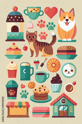 Pet Café Design Elements Illustration