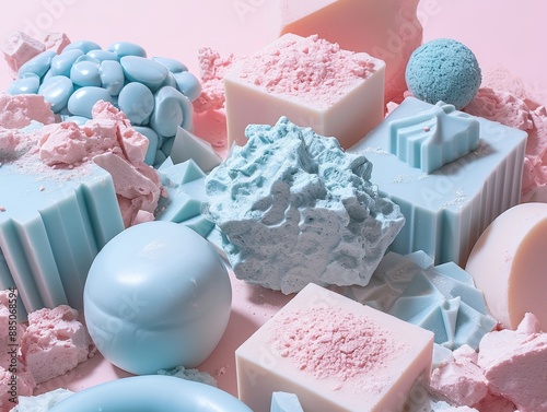 Handmade soap with pink, blue and turquoise colors. photo