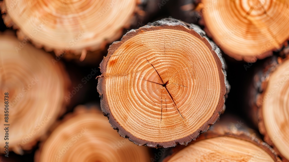 Naklejka premium Community economy benefits from tree cutting, timber valuation and wood export, focus cover all object