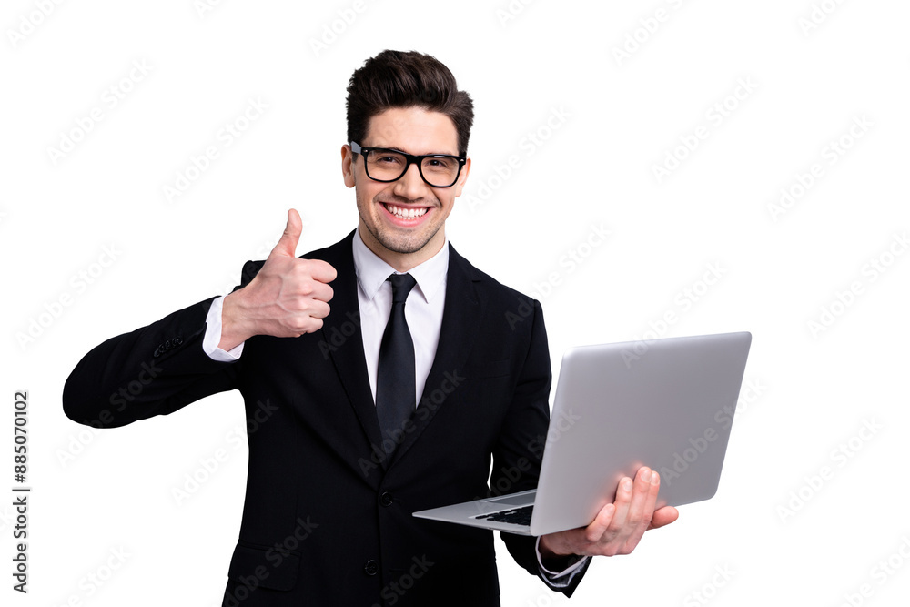 Portrait of his he nice imposing attractive cheerful positive guy e-commerce stock exchange showing thumbup executive leader expert development agent broker sales isolated over light gray background Portrait of his he nice imposing attractive cheerful positive guy e-commerce stock exchange showing thumbup executive leader expert development agent broker sales isolated over light gray background