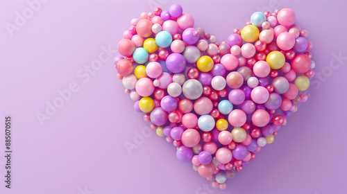 3d heart made of pastel spheres and gold, purple background