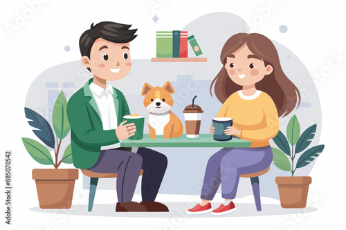 Friends with Dog at Café Table