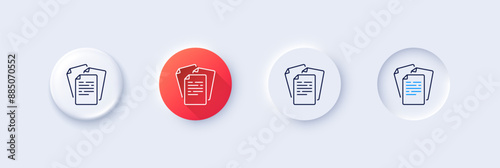 Documents line icon. Neumorphic, Red gradient, 3d pin buttons. Doc file page sign. Office note symbol. Line icons. Neumorphic buttons with outline signs. Vector