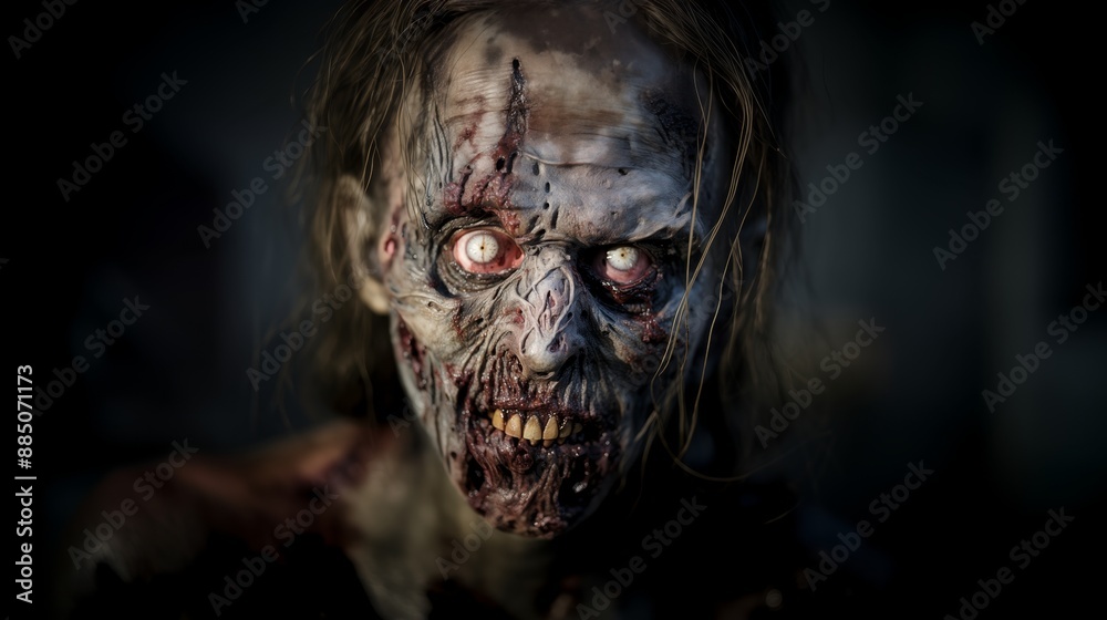 Zombie woman, living dead, close-up portrait. Post apocalyptic Zombie woman, living dead, close-up portrait. Post apocalyptic