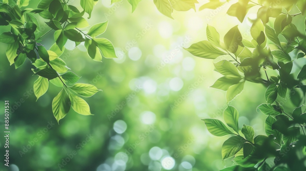 Green leaves illuminated by sunlight in a lush garden, nature background concept Green leaves illuminated by sunlight in a lush garden, nature background concept