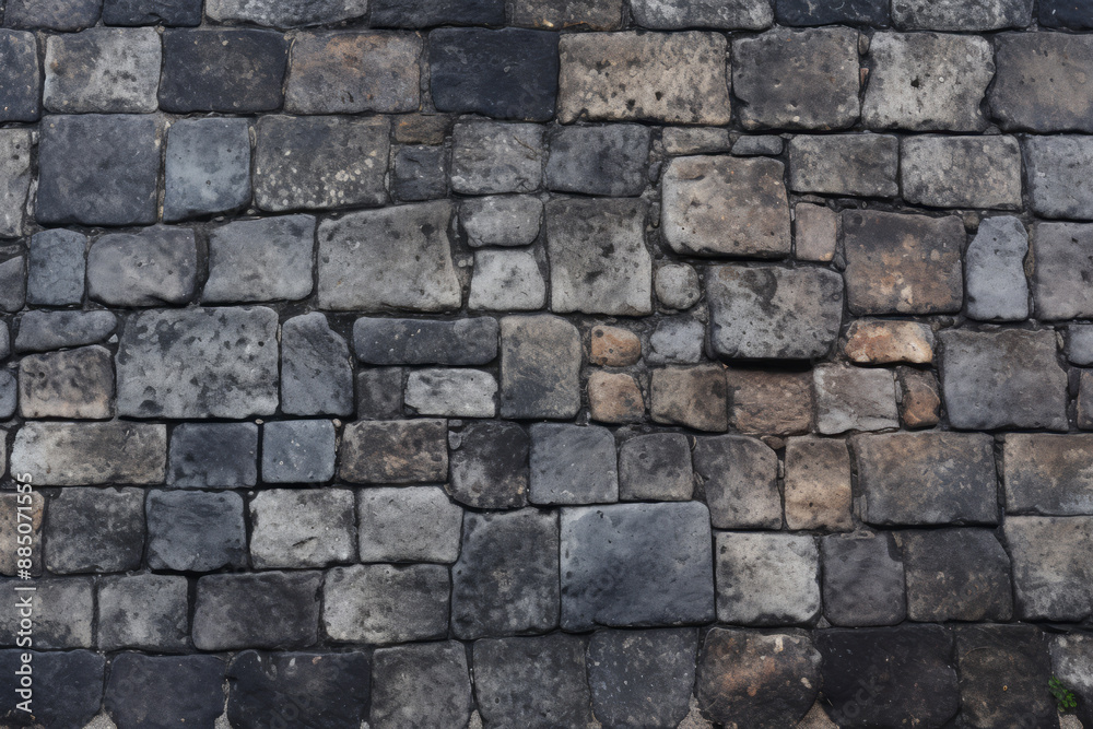 Fototapeta premium Processed collage of old european cobble stone pavement texture. Background for banner