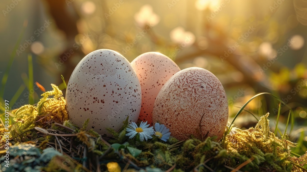 Fantasy Natural lighting highlighting duck eggs in a serene setting, representing diversity and tranquility Fantasy Natural lighting highlighting duck eggs in a serene setting, representing diversity and tranquility