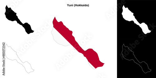 Yuni (Hokkaido) outline map set photo