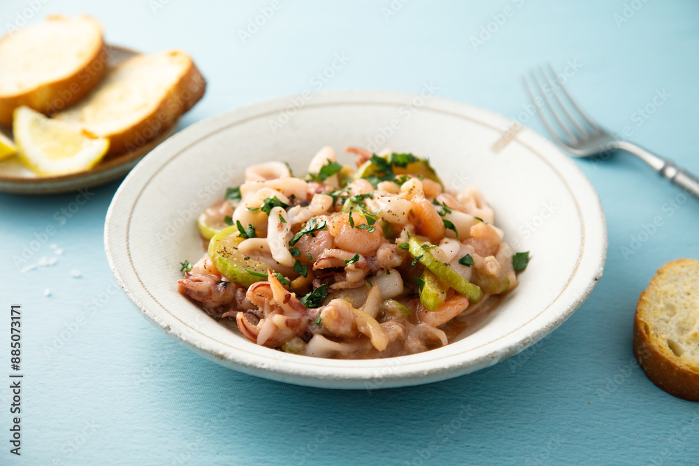 Healthy seafood ragout with courgette Healthy seafood ragout with courgette